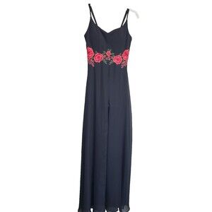 B Darlin Vintage Black Embroidered Romper with Chiffon Maxi Skirt Overlay Sz 1/2